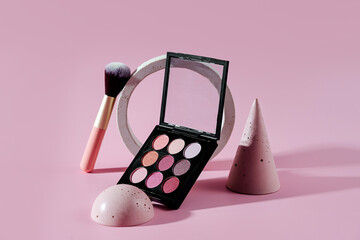 Wall Mural - cosmetic products with geometric figures. modern set from various geometric shapes for branding and 