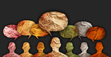 Fototapeta Sypialnia - Diverse cultures, international communication concept. Human silhouette with speech bubbles.