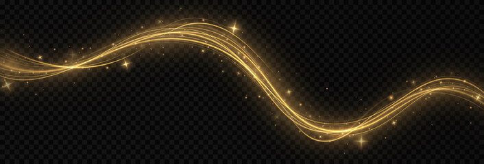 Wall Mural - golden sparkling light trail. magic light trail of glittering comet tail. shimmering golden wave wit
