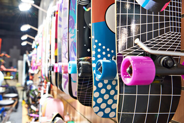 Skateboards in sport store