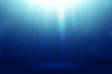 Vector of under deep sea ocean background with bubbles and bright light rays to ground for your product backdrop concept