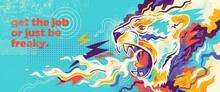 Abstract Illustration In Graffiti Style With Lion's Head And Colorful Splashing Shapes. Vector Illustration.
