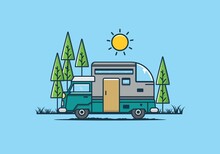 Custom Camper Car Flat Illustration