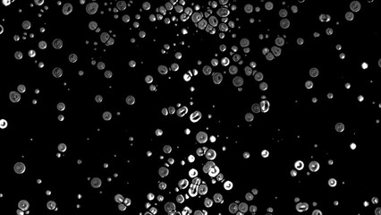 Poster - Animated dot intro. Moving towards the drops of oil, Liquid metal, iron. Plexus of silver circles, spheres. Collision of mercury particles. Force of attraction. Alpha channel. QuickTime. 4k