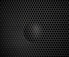 Protective Decorative Metal Grill With Honeycombs On Modern Acoustic Systems. Music Speakers Close-up.