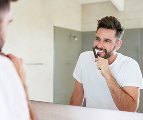 Poster - Cleanliness is next to godliness. Cropped shot of a handsome young man going through is morning routine in the bathroom.