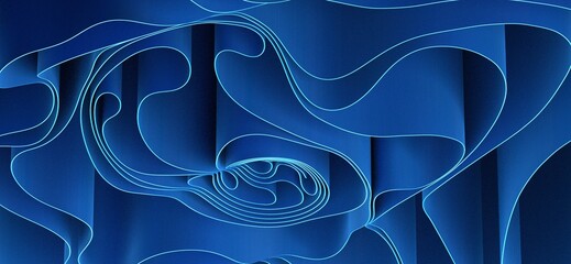 Poster - abstract blue wave background, night simple and elegant 3d render wallpaper