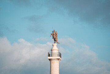 Knight statue in Macau, China on a cloudy sky background