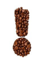 3D Illustration Of The Exclamation Mark Of Chocolate Chips Isolated On A White Background