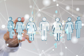 holding 3d rendering group of blue people