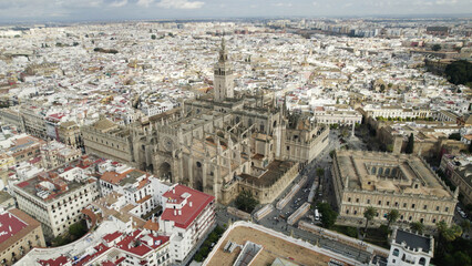 Aerial view of the cathedral in the beautiful city of Seville, Andalusia, Spain