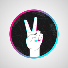 Wall Mural - Hand Victory sign. Communication gestures concept. Human hand, showing Victory. Icon in the style of a popular social network. Icon for social media. Vector illustration.