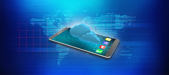 Poster - 3d rendering Cloud online storage icons with mobile
