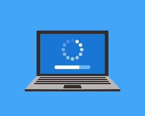 system software update and upgrade concept. loading process in laptop screen. vector illustration.