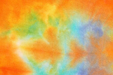 Abstract Tie Dye Multicolor Fabric Cloth Boho Pattern Texture For Background Or Groovy Wedding Card, Sale Flyer, 60s, 70s Poster, Kid Tie-dye Diy Backdrop. Modern Watercolor Wet Brush Fabrics Art