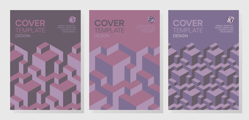 Wall Mural - Set of trendy abstract isometric 3d optical illusion geometric shapes cover design. 