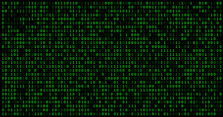 Binary computer code green background. Coding, programming language, encryption, hacker concept.