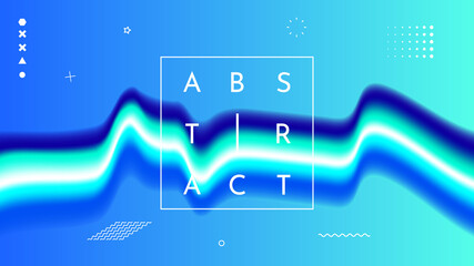 Poster - Vector illustration. Abstract surreal liquid panoramic wallpaper. Colorful background. Liquid acid color flow.  Memphis pattern. Geometric shape. Blue website design background. Web banner template