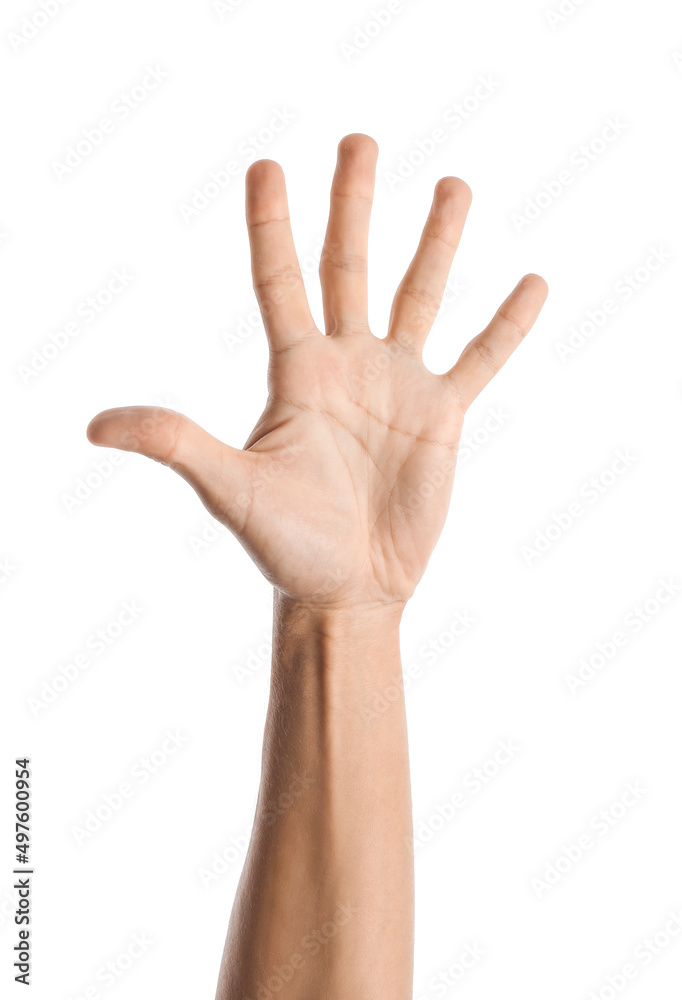 Young male hand on white background