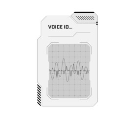 Poster - HUD digital futuristic user interface voice recognition panel. Sci Fi high tech protection black and white screen. Gaming menu biometric id audio dashboard. Cyberspace speaker identification. Vector