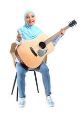 Sticker - Muslim music teacher with guitar on white background