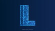 alphabet L Letter L low poly design, alphabet abstract geometric image, font wireframe mesh polygonal vector illustration made from points and lines on dark blue background
