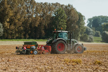 Tractor Parked In Dry Field