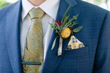 Closeup Of A Groom's Accessories On His Wedding Day
