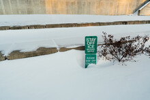Safety Sign Buried In Snow. 