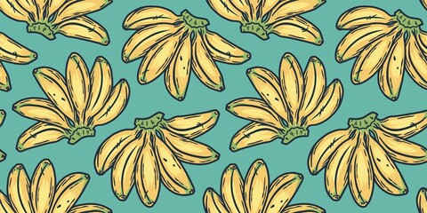 Banana fruit summer seamless pattern wallpaper. Fresh yellow bananas