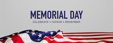 Memorial Day Banner. Authentic Holiday Background With American Flag On White.