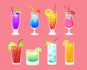 Cocktail collection, cocktails for menu, alcohol cocktails and drinks, Vector