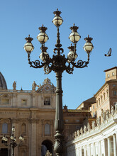Classic Iron Street Lamp In Front Of The Church