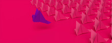 Origami Birds Against A Pink Background. Motivation Concept With Copy Space.