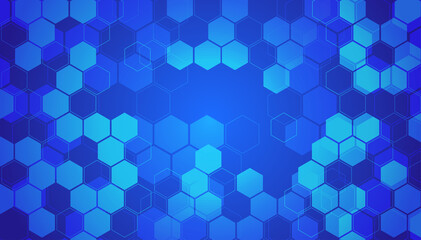 Poster - Blue abstract technology background with hexagons.