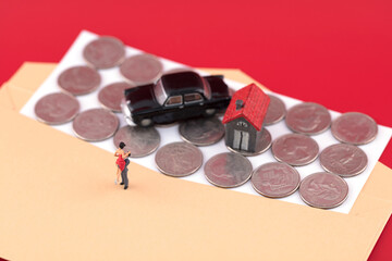 Wall Mural - Miniature creative rich, car and house together successfully