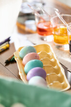 Carton Of Colored Easter Eggs