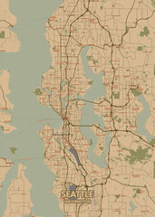 Naklejka na meble Poster Seattle - Washington map. Road map. Illustration of Seattle - Washington streets. Transportation network. Printable poster format.