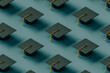 © Giada Canu/Stocksy - pattern of black Graduation caps. 3d rendering
