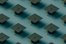 Pattern Of Black Graduation Caps. 3d Rendering
