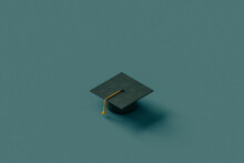 Black Graduation Cap On A Elegant Blue Background.