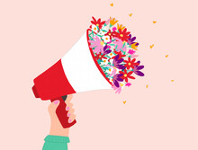 Megaphone With Flowers Calling For Spring Illustration