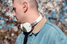 Man Wearing Wireless Headphones