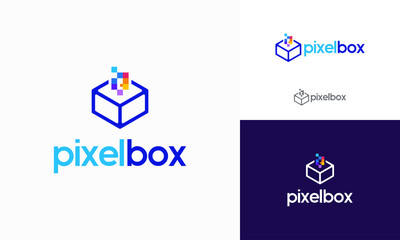 Sticker - pixel box logo designs concept vector, box document logo template designs