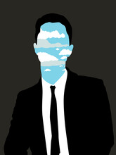 Businessman's Head In Clouds