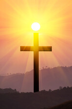 The Concept Of The Christian Faith. Cross, Mountain And Light