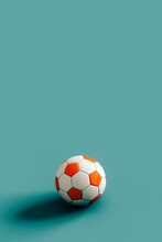Soccer Balls Ona  Blue Background. 3d Render With Copy Space