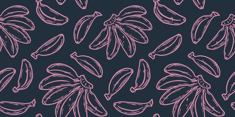 Bananas fruit summer exotic pink and yellow wallpaper design. Seamless pattern