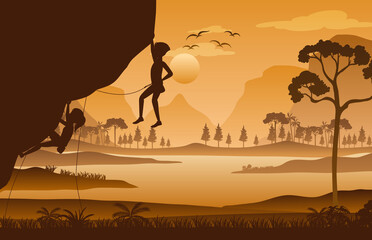 Sticker - Silhouette rock climbing background