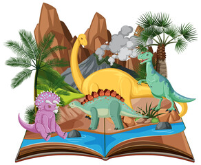 Wall Mural - Scene with many dinosaurs by river